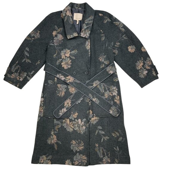 Rebecca Taylor Jacquard Coat 0 Grey Combo Floral Wool Blend Belted Quiet Luxury - Picture 15 of 15